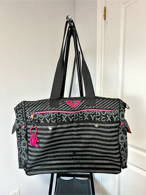 Roxy Vintage Y2K Black Pink Logo Large Tote Travel Shoulder Bag